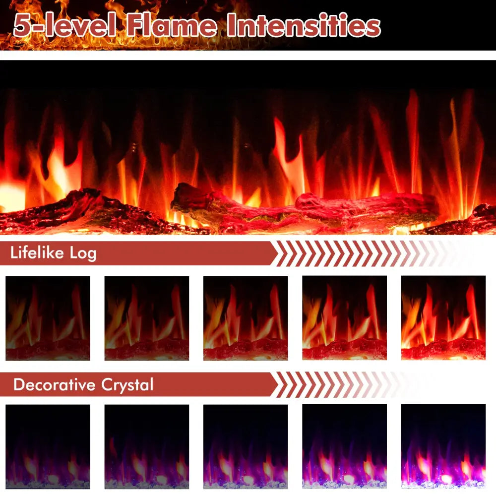 60 Inches Ultra-thin Electric Fireplace with Remote Control and Timer Function - Black - Fireplaces