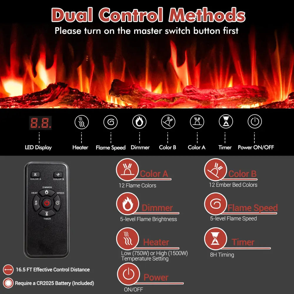 60 Inches Ultra-thin Electric Fireplace with Remote Control and Timer Function - Black - Fireplaces