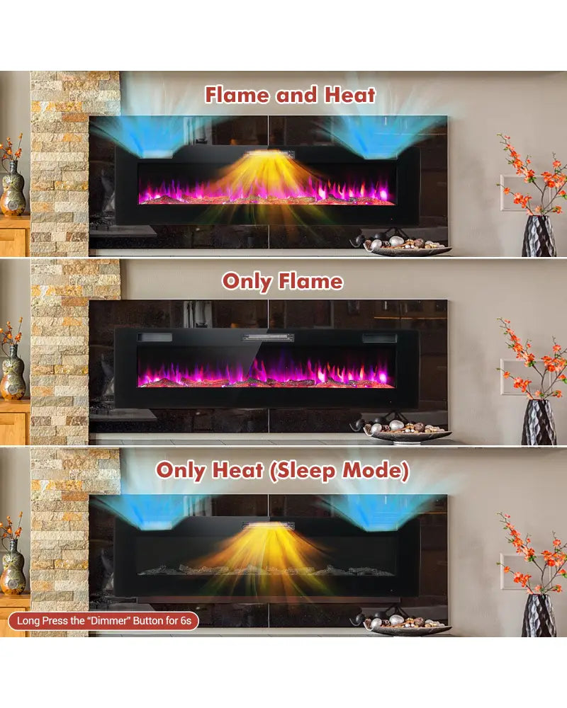 60 Inches Ultra-thin Electric Fireplace with Remote Control and Timer Function - Black - Fireplaces