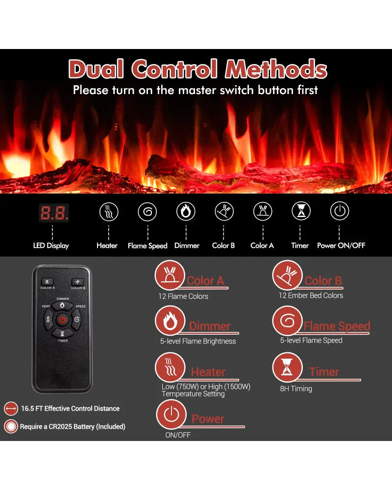 60 Inches Ultra-thin Electric Fireplace with Remote Control and Timer Function - Black - Fireplaces