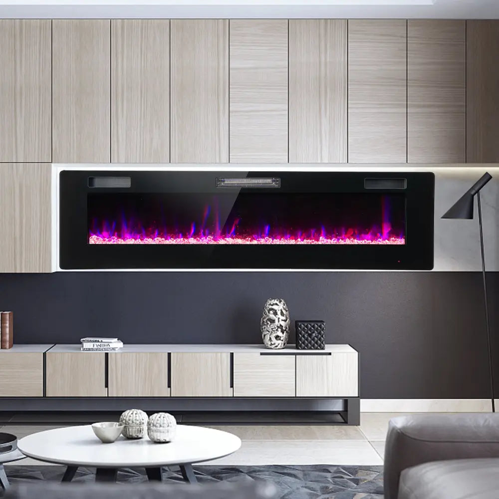 60 Inches Ultra-thin Electric Fireplace with Remote Control and Timer Function - Black - Fireplaces