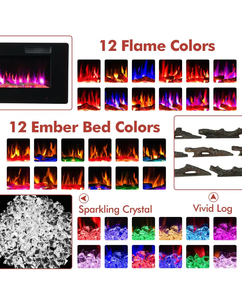 60 Inches Ultra-thin Electric Fireplace with Remote Control and Timer Function - Black - Fireplaces