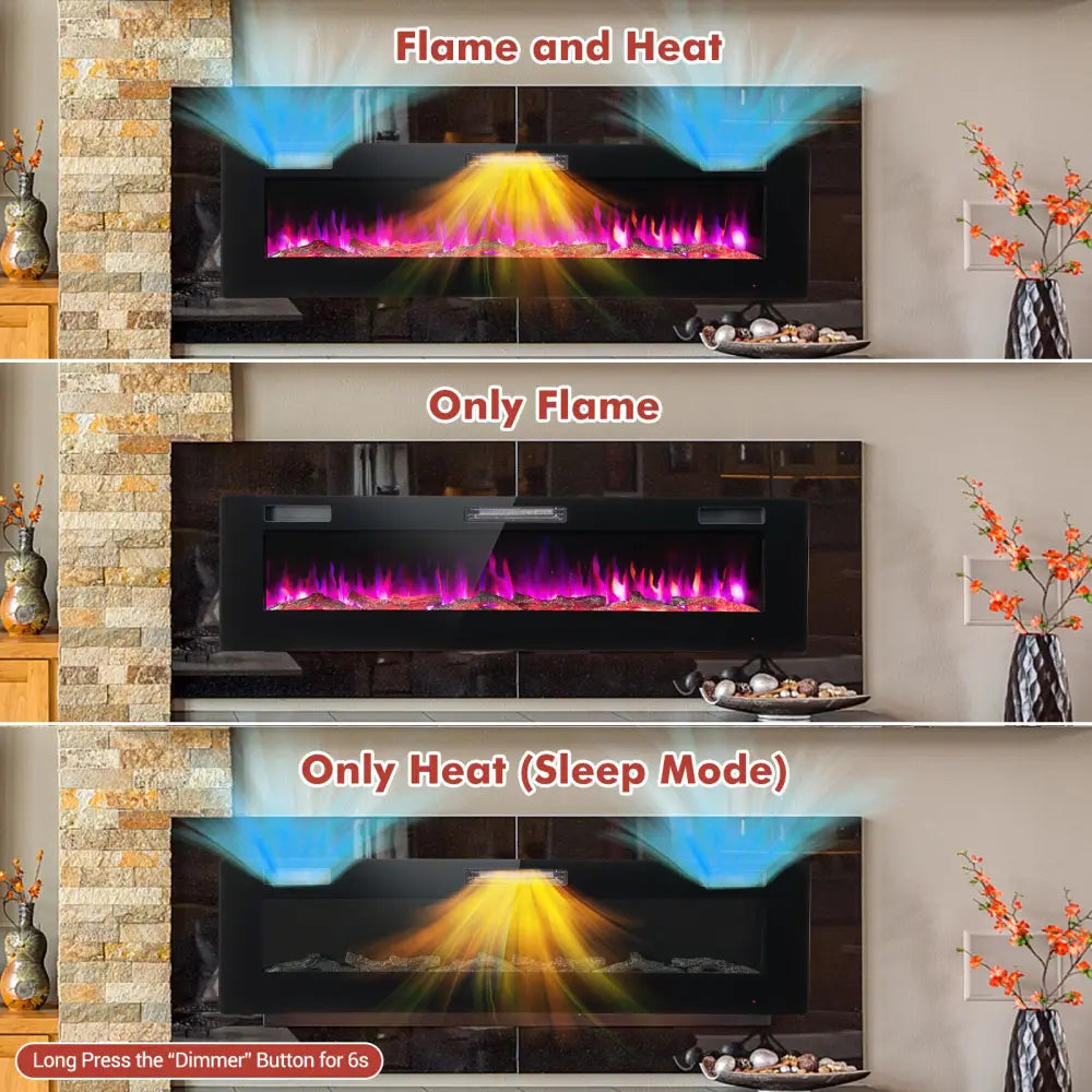 60 Inches Ultra-thin Electric Fireplace with Remote Control and Timer Function - Black - Fireplaces