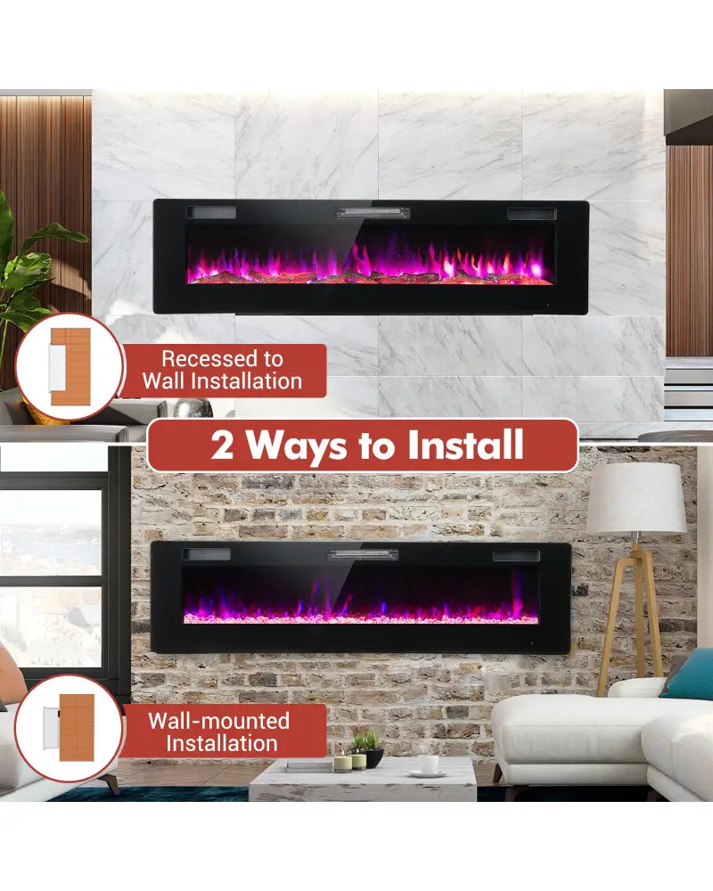 60 Inches Ultra-thin Electric Fireplace with Remote Control and Timer Function - Black - Fireplaces