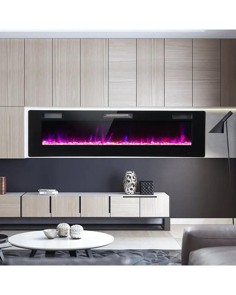 60 Inches Ultra-thin Electric Fireplace with Remote Control and Timer Function - Black - Fireplaces
