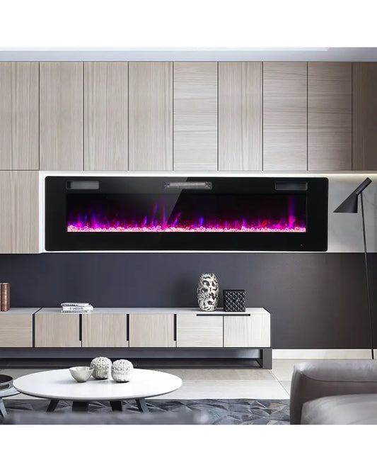 60 Inches Ultra-thin Electric Fireplace with Remote Control and Timer Function - Black - Fireplaces