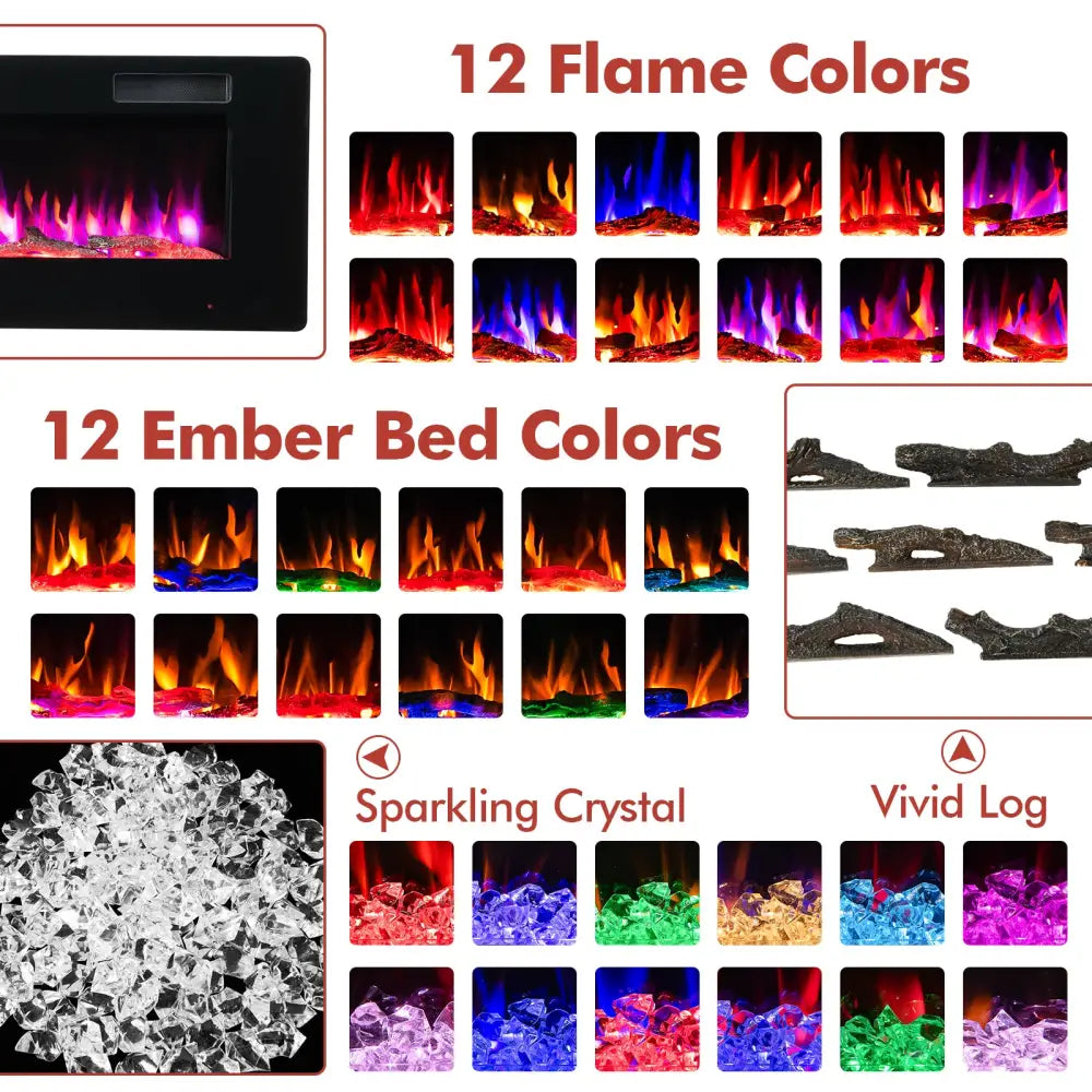 60 Inches Ultra-thin Electric Fireplace with Remote Control and Timer Function - Black - Fireplaces