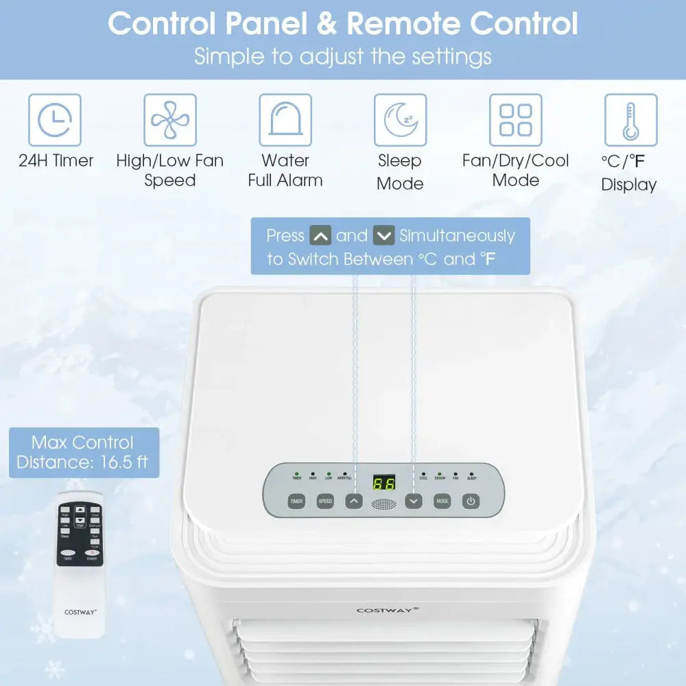 6000 BTU(SACC) Portable Air Conditioner Cools 250 Sq.Ft Costway