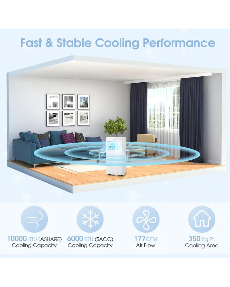 6000 BTU(SACC) Portable Air Conditioner Cools 250 Sq.Ft - White - Portable Air Conditioners