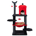 60" Gothic Cat Tower with Plush Perch and Spider Hanging Toys for Black Halloween-Red