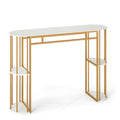 60 Inch Long Bar Table Narrow with Faux Marble Tabletop and Storage Shelves-White