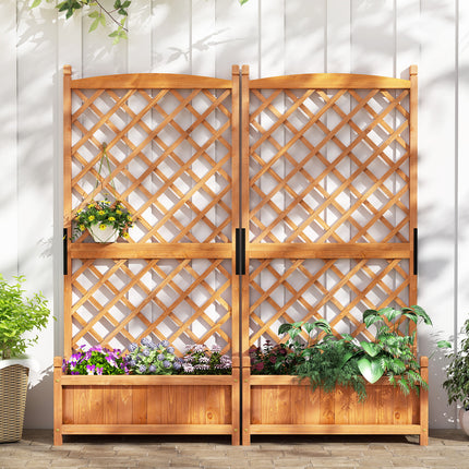 60 Inch Tall Raised Garden Bed with Diamond Lattice Trellis and Drainage Holes-Orange