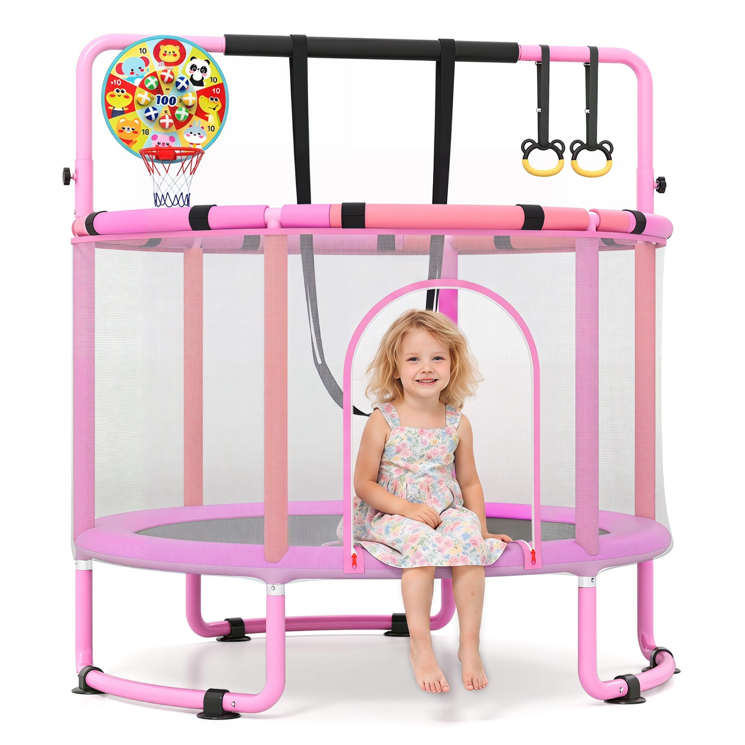 60 inch 6-in-1 Kids Toddler Trampoline with Gymnastics Bar-Purple