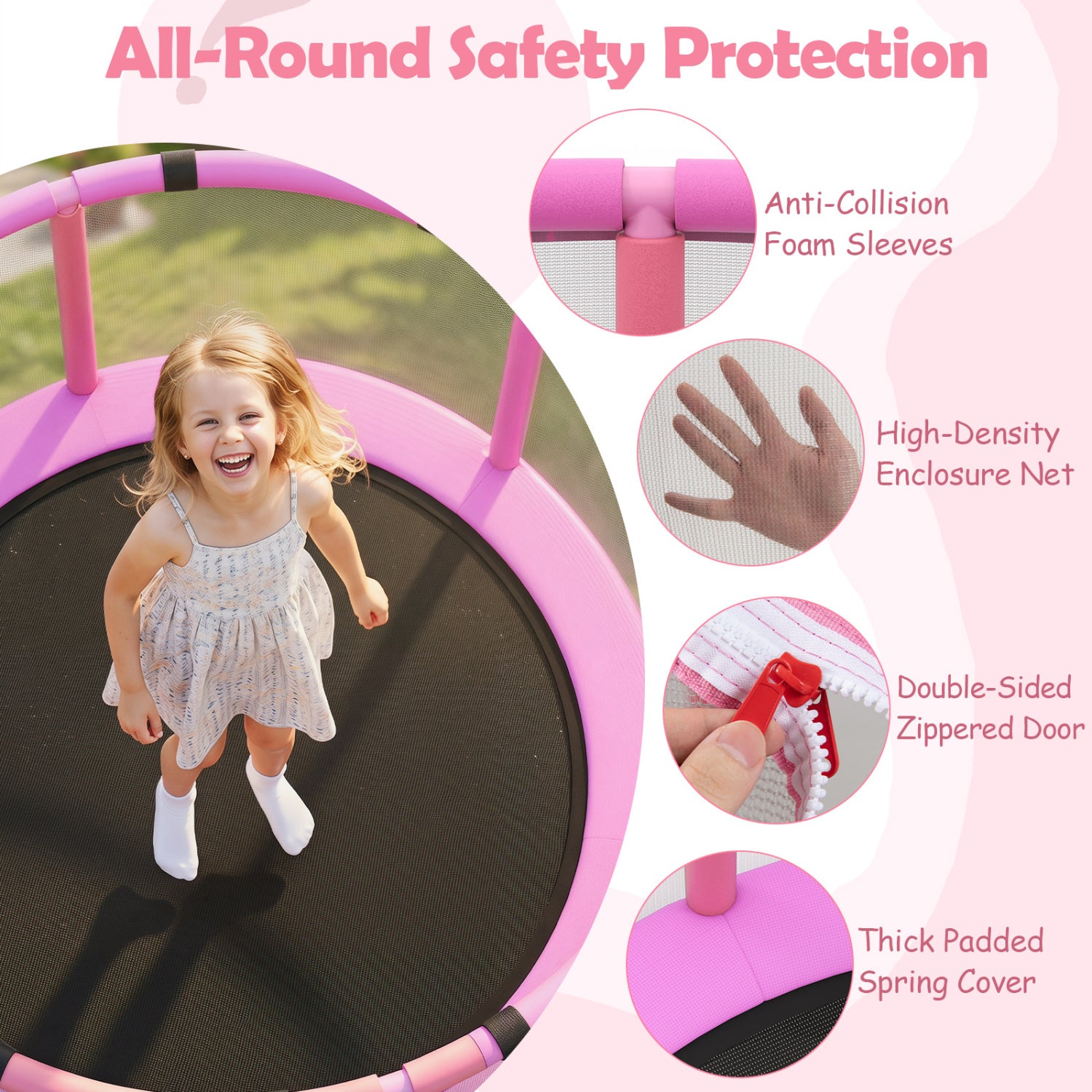 60 inch 6-in-1 Kids Toddler Trampoline with Gymnastics Bar-Purple
