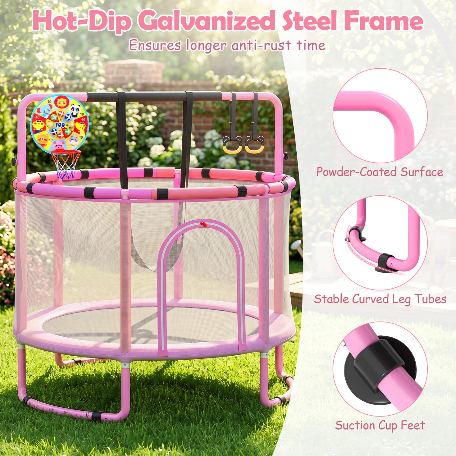 60 inch 6-in-1 Kids Toddler Trampoline with Gymnastics Bar-Purple