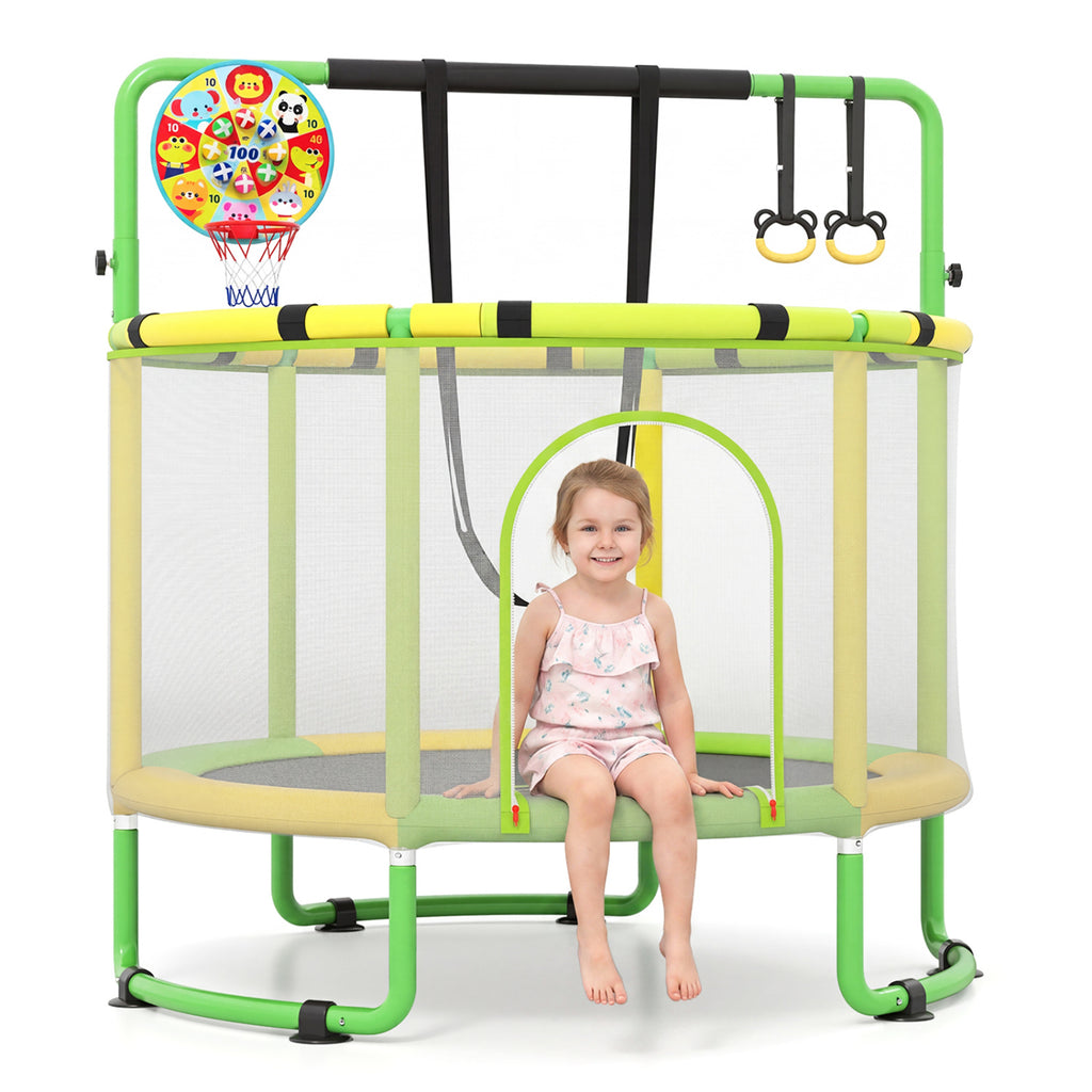 60 inch 6-in-1 Kids Toddler Trampoline with Gymnastics Bar-Green