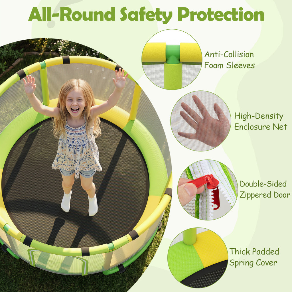 60 inch 6-in-1 Kids Toddler Trampoline with Gymnastics Bar-Green