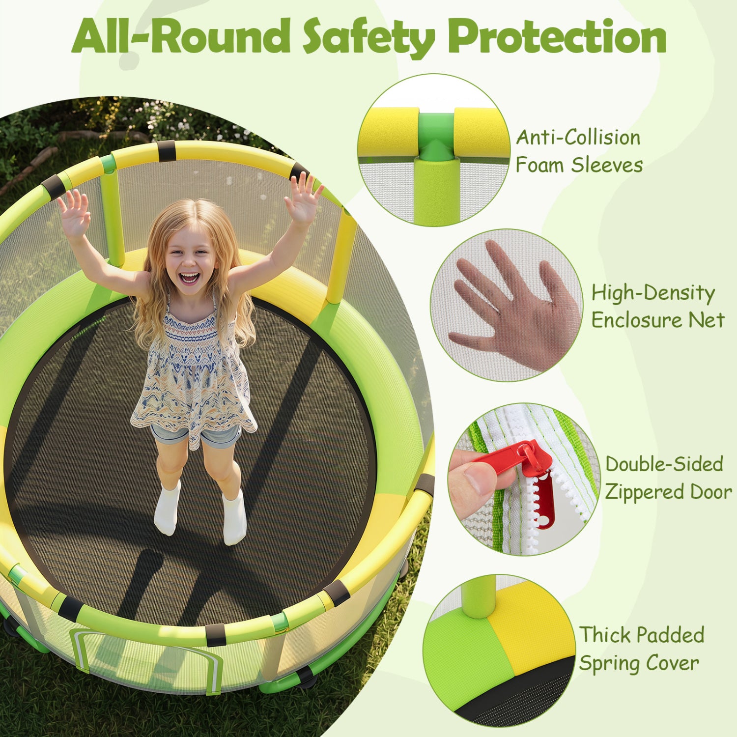 60 inch 6-in-1 Kids Toddler Trampoline with Gymnastics Bar-Green