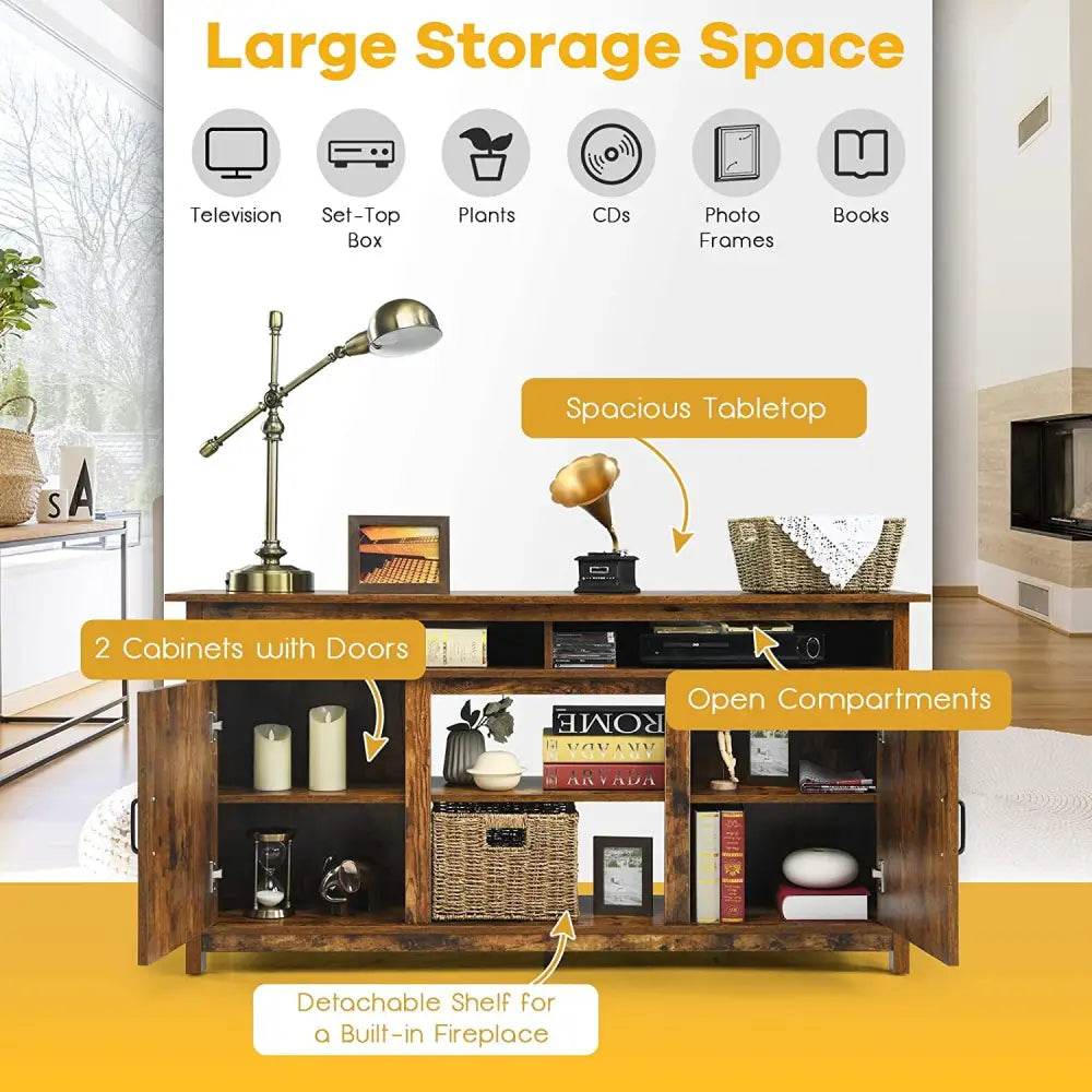 60â€Industrial TV Stand Entertainment Center with Shelve and Cabinet-Brown - Brown - Entertainment Centers & TV Stands