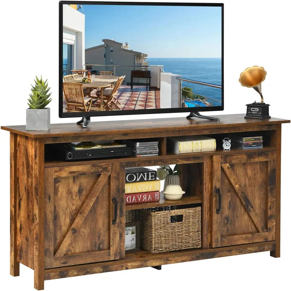 60â€Industrial TV Stand Entertainment Center with Shelve and Cabinet-Brown - Brown - Entertainment Centers & TV Stands
