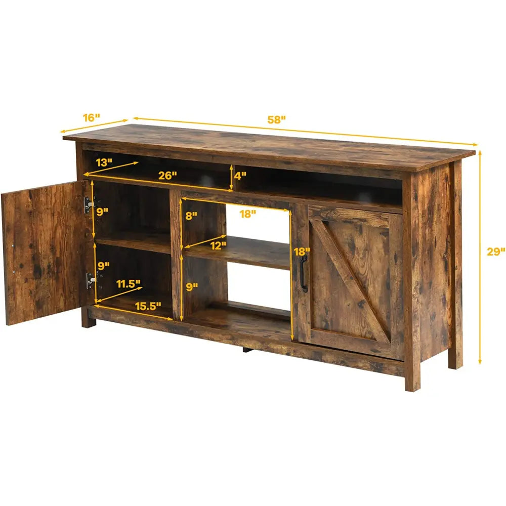 60â€Industrial TV Stand Entertainment Center with Shelve and Cabinet-Brown - Brown - Entertainment Centers & TV Stands