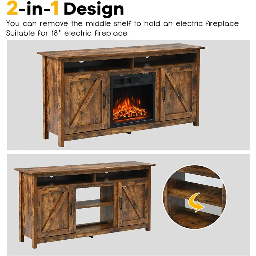 60â€Industrial TV Stand Entertainment Center with Shelve and Cabinet-Brown - Brown - Entertainment Centers & TV Stands