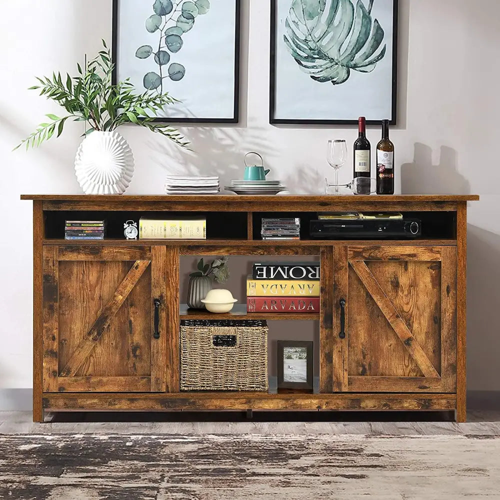 60â€Industrial TV Stand Entertainment Center with Shelve and Cabinet-Brown - Brown - Entertainment Centers & TV Stands