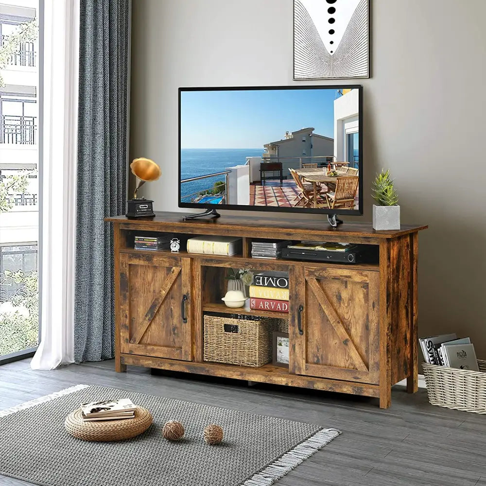 60â€Industrial TV Stand Entertainment Center with Shelve and Cabinet-Brown - Brown - Entertainment Centers & TV Stands