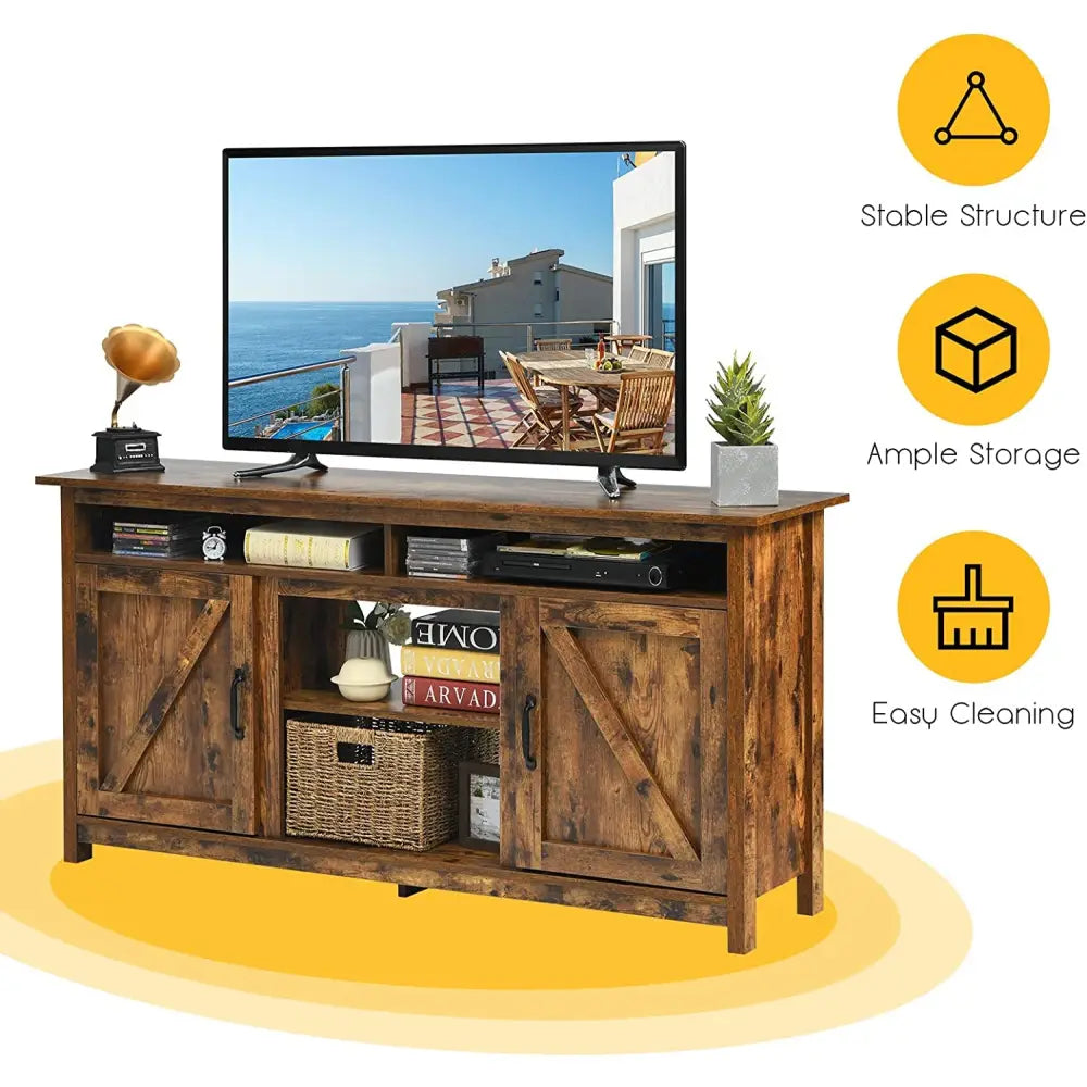 60â€Industrial TV Stand Entertainment Center with Shelve and Cabinet-Brown - Brown - Entertainment Centers & TV Stands