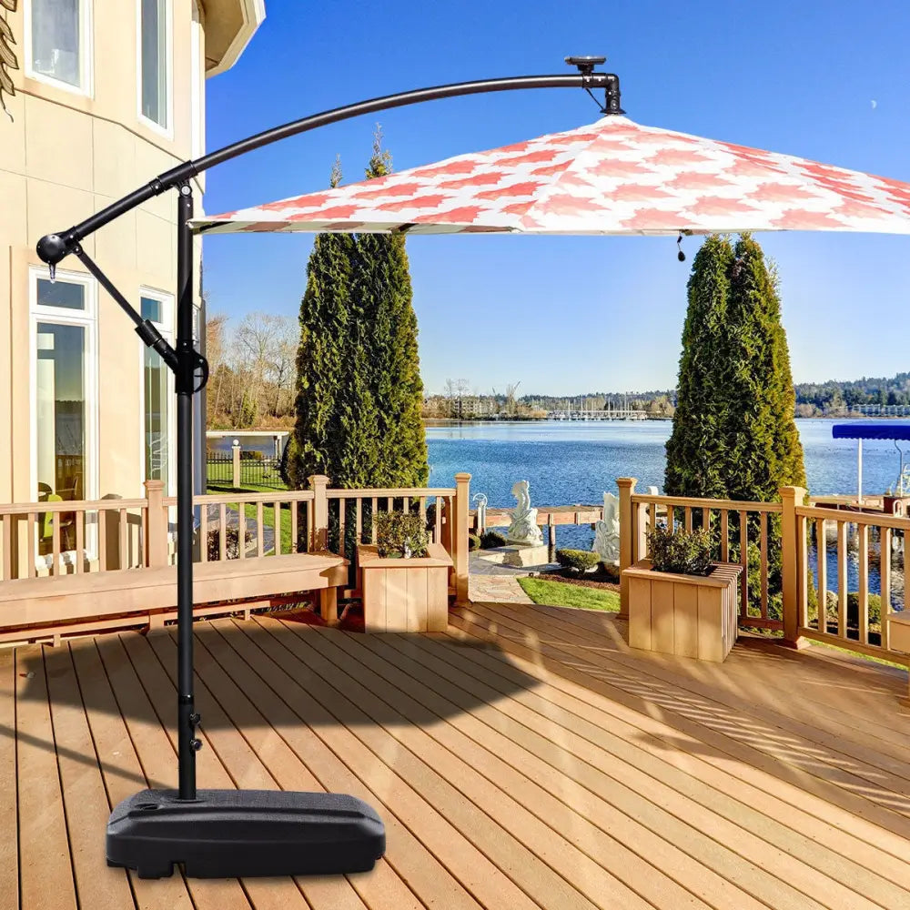 60L Plastic Weighted Fill Water Sand Wheel Patio Umbrella Base - Black - Outdoor Umbrella Bases
