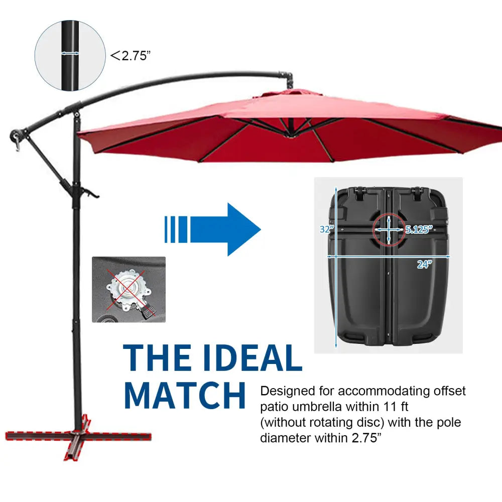 60L Plastic Weighted Fill Water Sand Wheel Patio Umbrella Base - Black - Outdoor Umbrella Bases