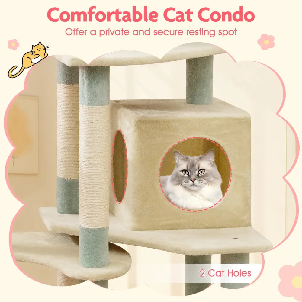61 Inch Multi-Level Aesthetic Floral Kitten Tower with Flower-Shaped Padded Perch-Multicolor - Multicolor - Cat Trees