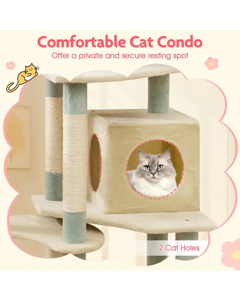 61 Inch Multi-Level Aesthetic Floral Kitten Tower with Flower-Shaped Padded Perch-Multicolor - Multicolor - Cat Trees