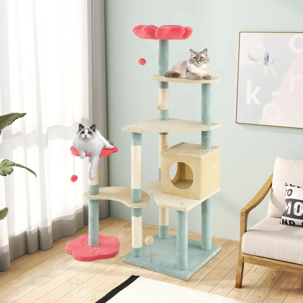 61 Inch Multi-Level Aesthetic Floral Kitten Tower with Flower-Shaped Padded Perch-Multicolor - Multicolor - Cat Trees