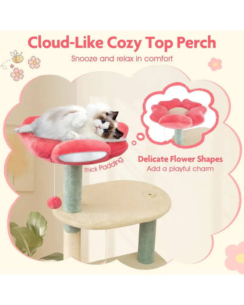 61 Inch Multi-Level Aesthetic Floral Kitten Tower with Flower-Shaped Padded Perch-Multicolor - Multicolor - Cat Trees