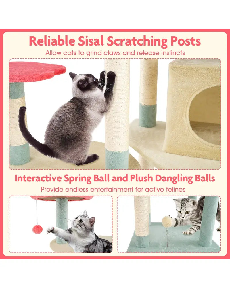 61 Inch Multi-Level Aesthetic Floral Kitten Tower with Flower-Shaped Padded Perch-Multicolor - Multicolor - Cat Trees