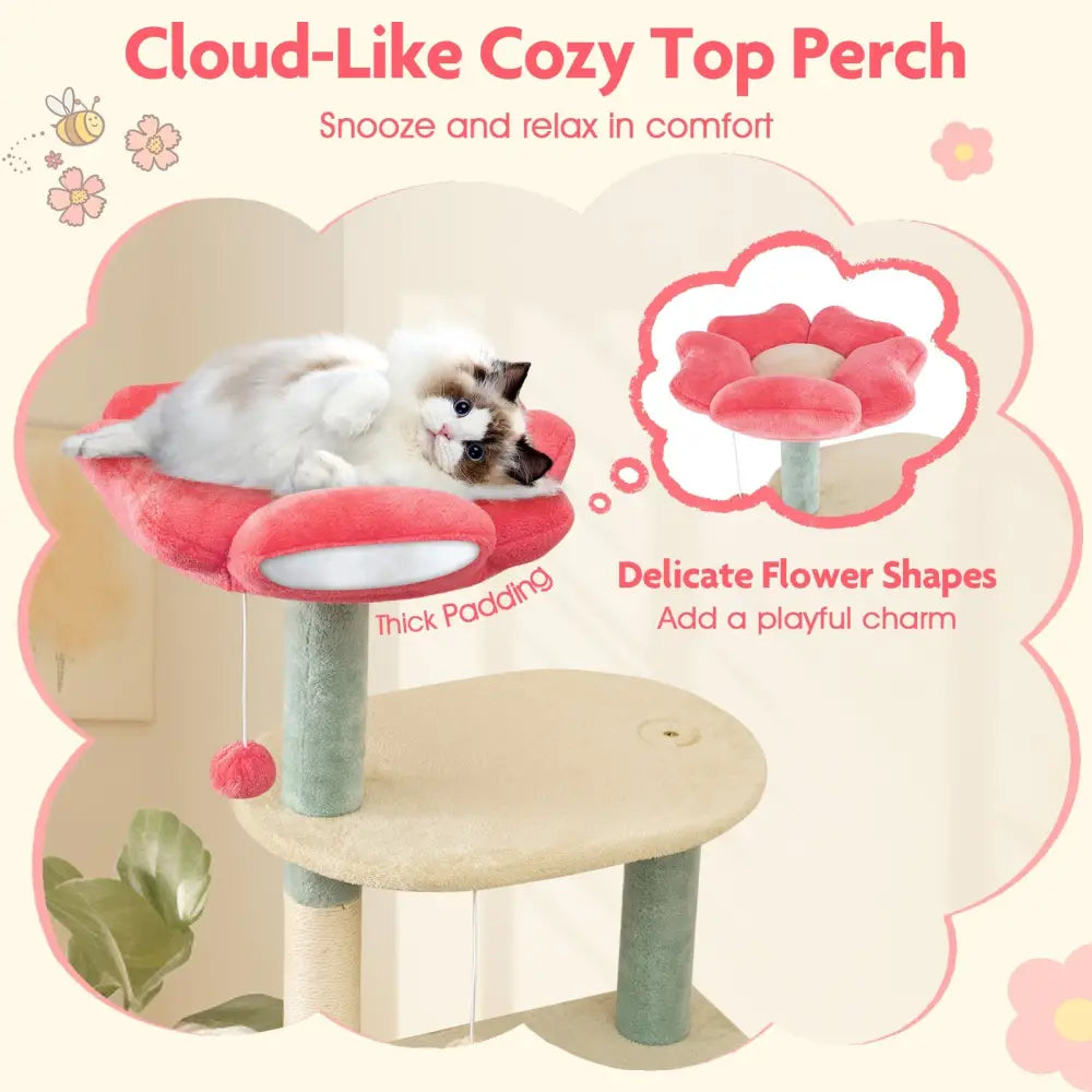 61 Inch Multi-Level Aesthetic Floral Kitten Tower with Flower-Shaped Padded Perch-Multicolor - Multicolor - Cat Trees