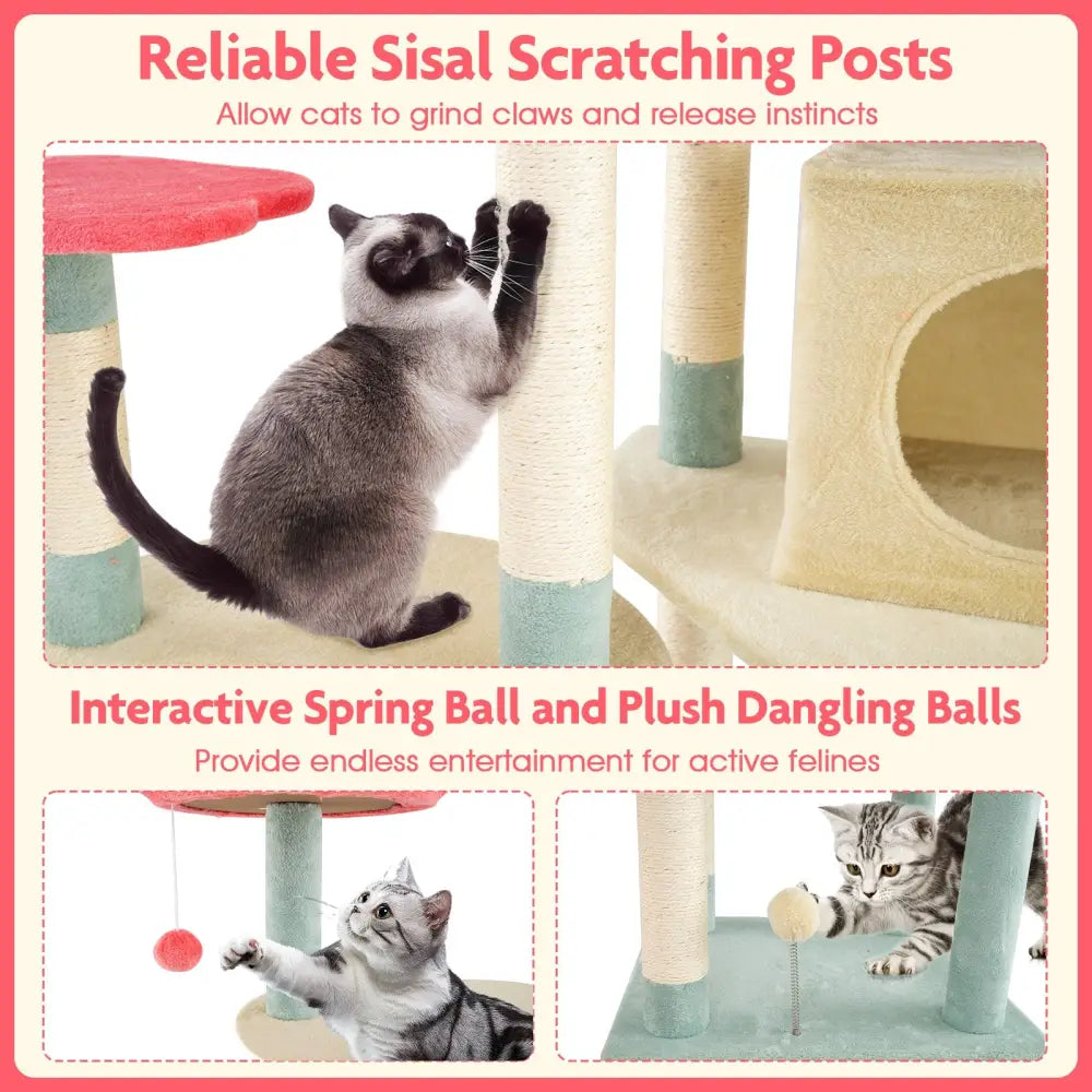 61 Inch Multi-Level Aesthetic Floral Kitten Tower with Flower-Shaped Padded Perch-Multicolor - Multicolor - Cat Trees