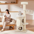 61 Inches Cat Tree for Indoor Cats with 2-stoery Condo and Top Perch-Natural - Natural - Cat Trees Condos & Scratchers