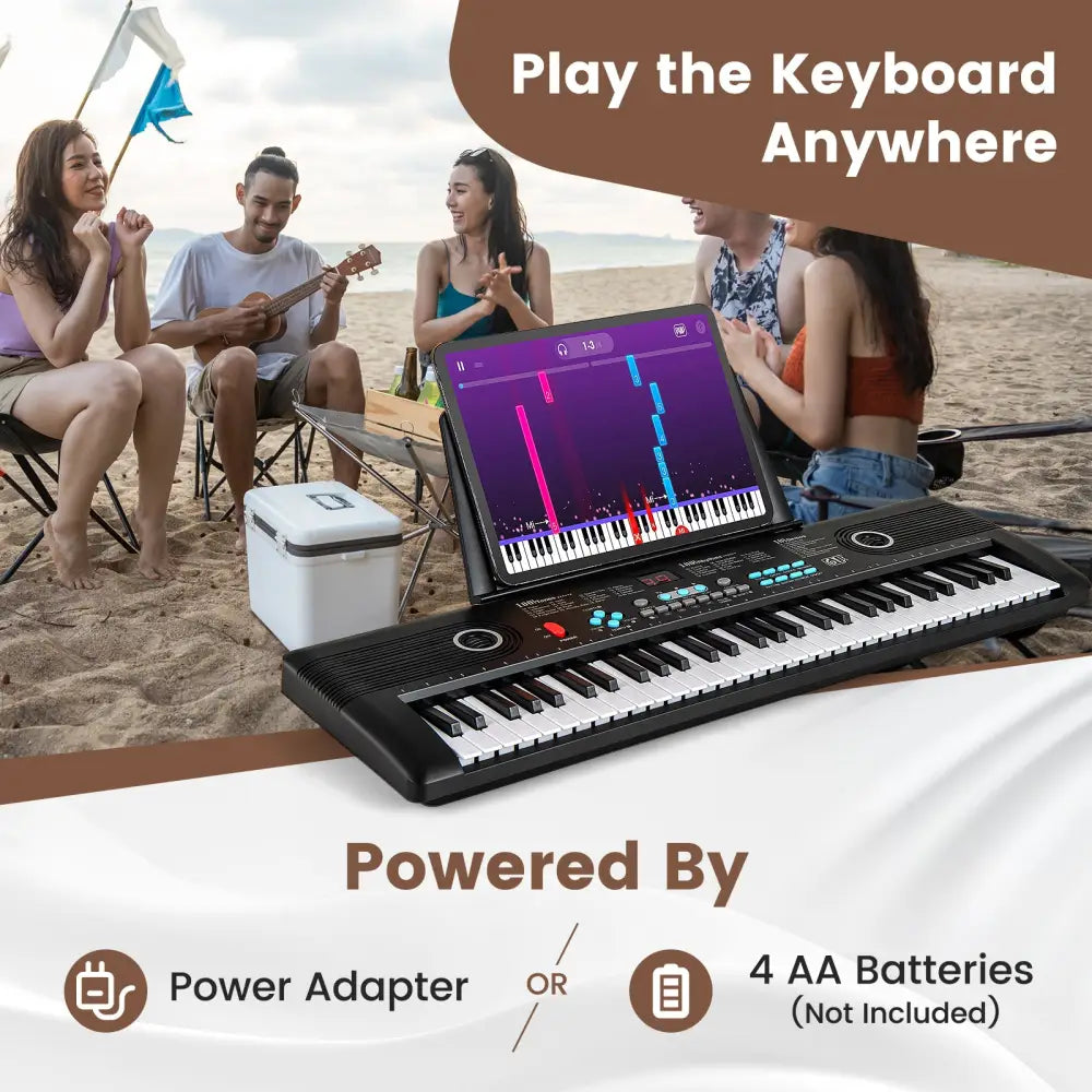 61 Key Electric Portable Digital Keyboard Piano for Beginner-Black - Black - Pianos & Keyboards