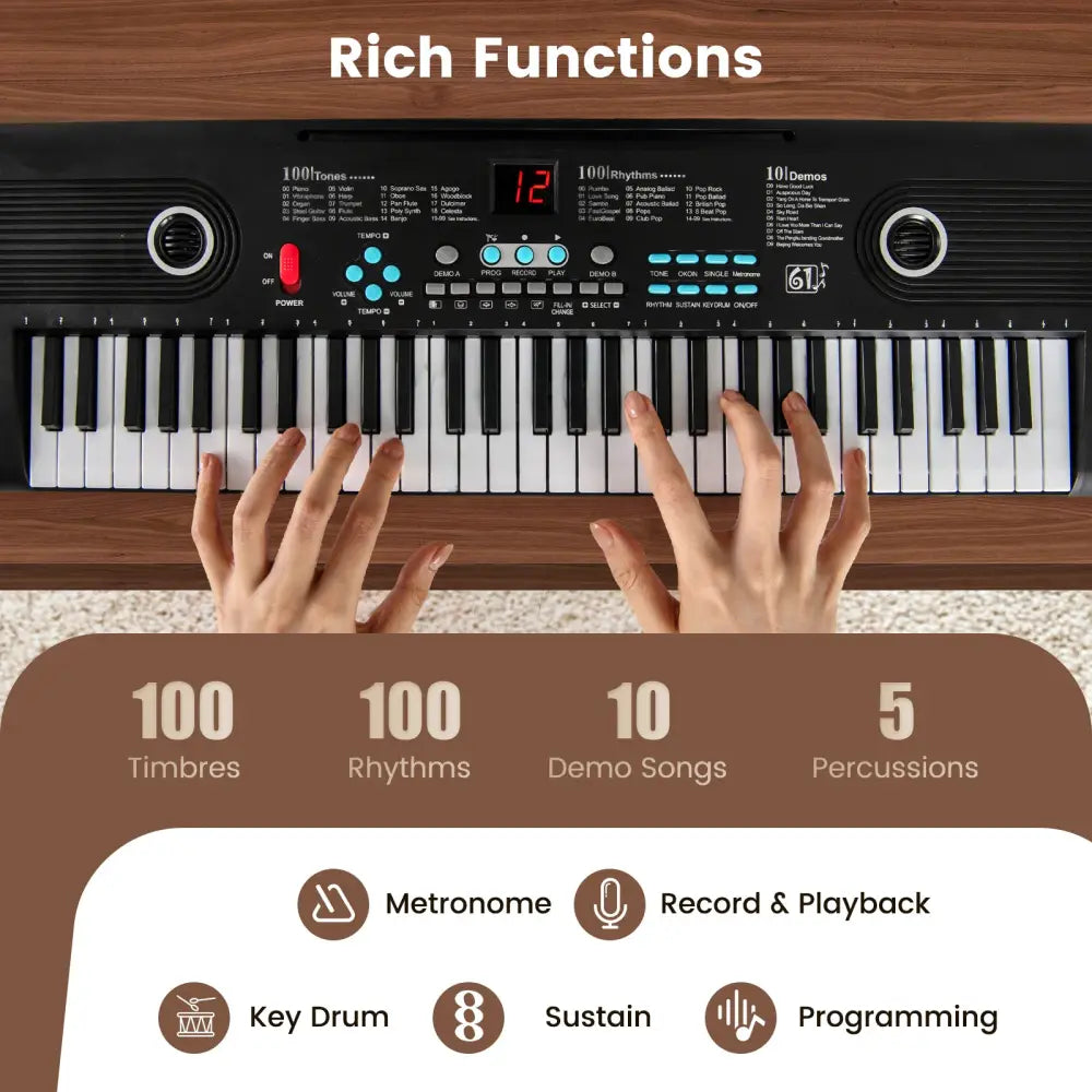 61 Key Electric Portable Digital Keyboard Piano for Beginner-Black - Black - Pianos & Keyboards