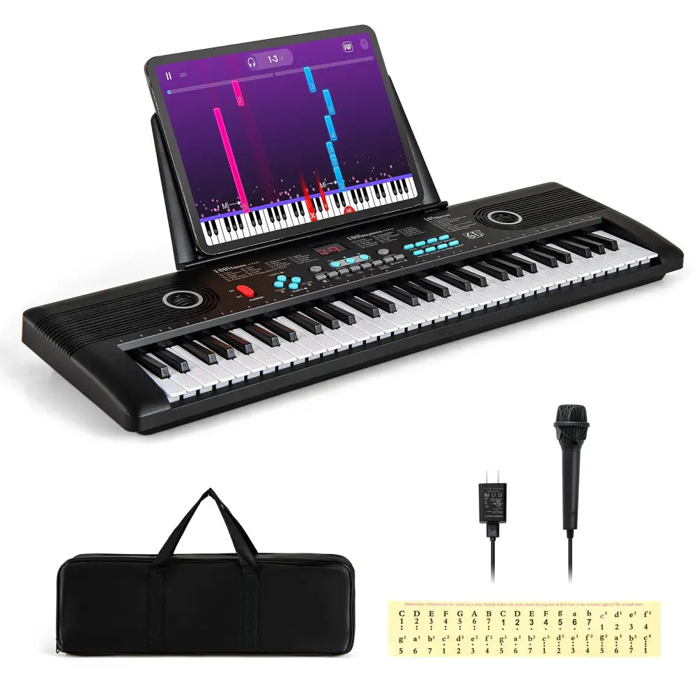 61 Key Electric Portable Digital Keyboard Piano for Beginner-Black - Black - Pianos & Keyboards