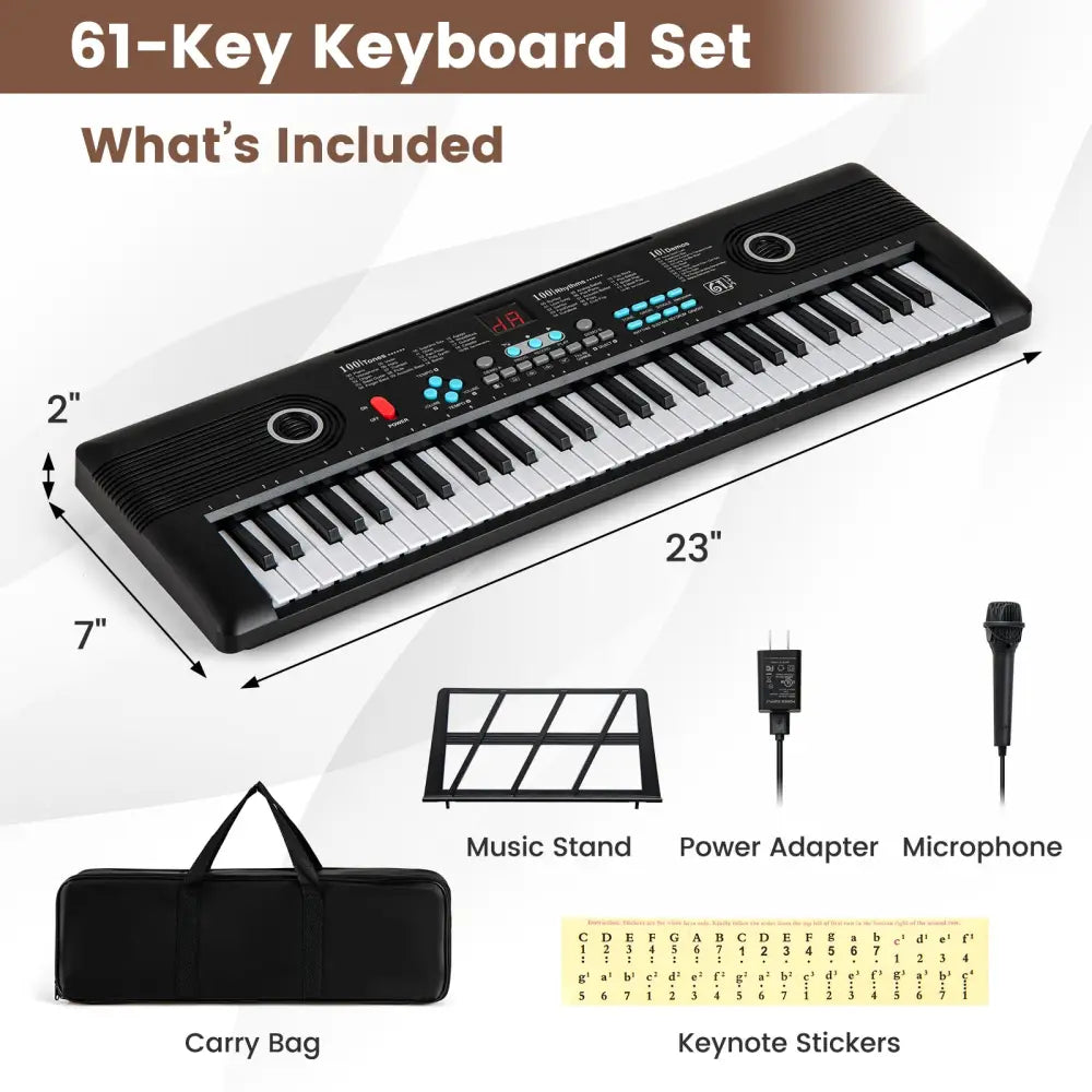 61 Key Electric Portable Digital Keyboard Piano for Beginner-Black - Black - Pianos & Keyboards