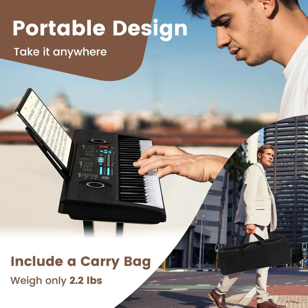 61 Key Electric Portable Digital Keyboard Piano for Beginner-Black - Black - Pianos & Keyboards