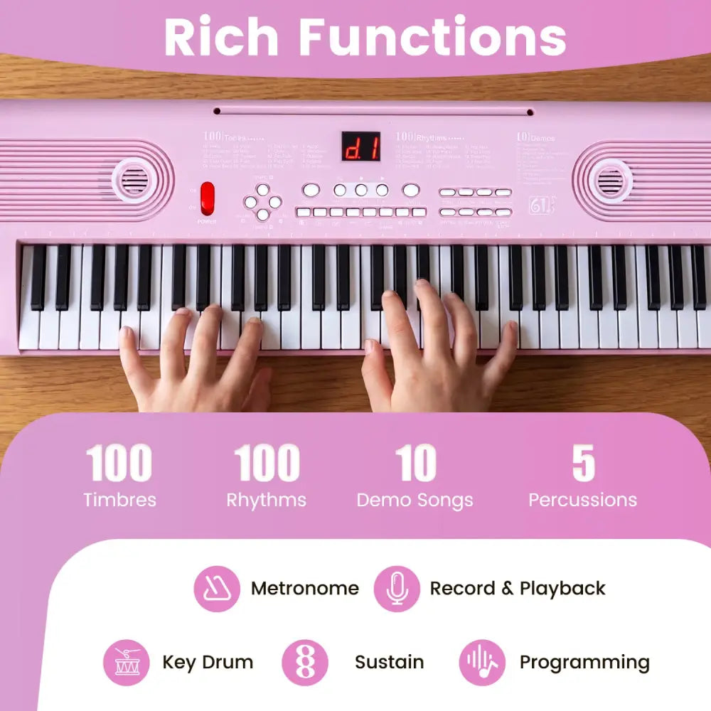 61 Key Electric Portable Digital Keyboard Piano for Beginner-Pink - Pink - Pianos & Keyboards