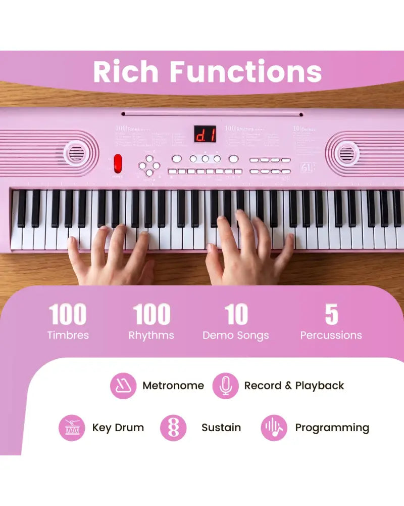 61 Key Electric Portable Digital Keyboard Piano for Beginner-Pink - Pink - Pianos & Keyboards