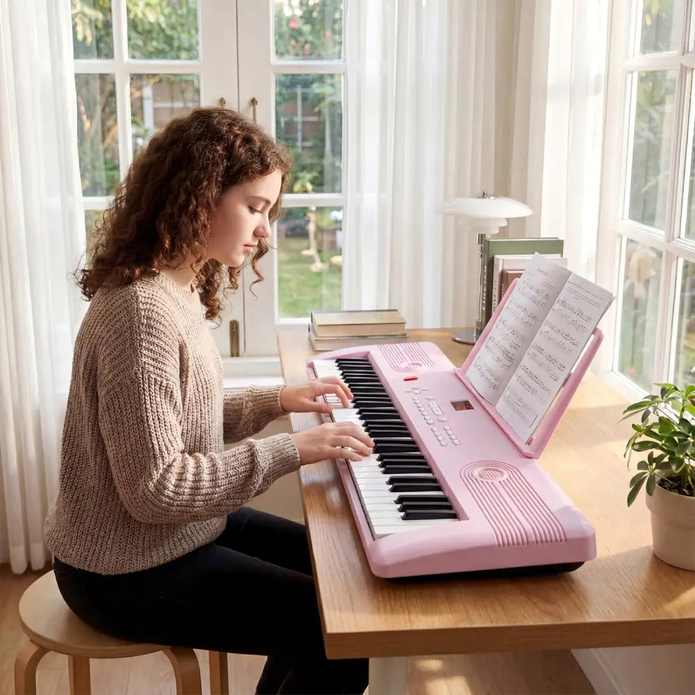 61 Key Electric Portable Digital Keyboard Piano for Beginner-Pink - Pink - Pianos & Keyboards