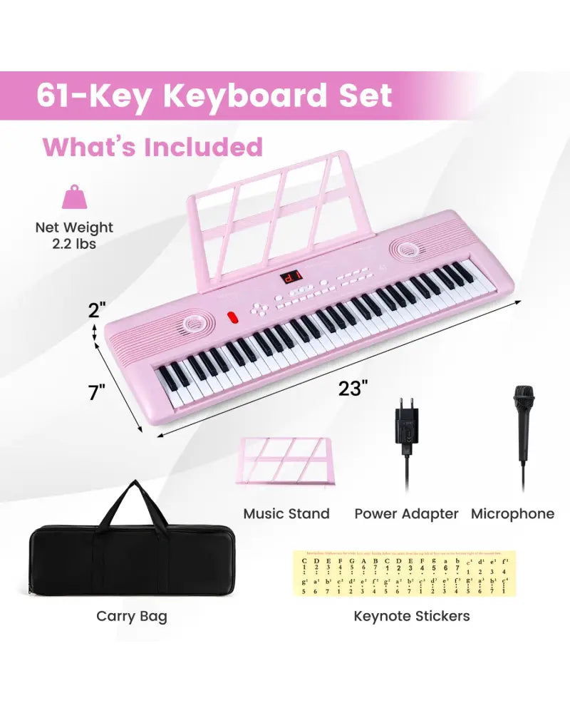 61 Key Electric Portable Digital Keyboard Piano for Beginner-Pink - Pink - Pianos & Keyboards