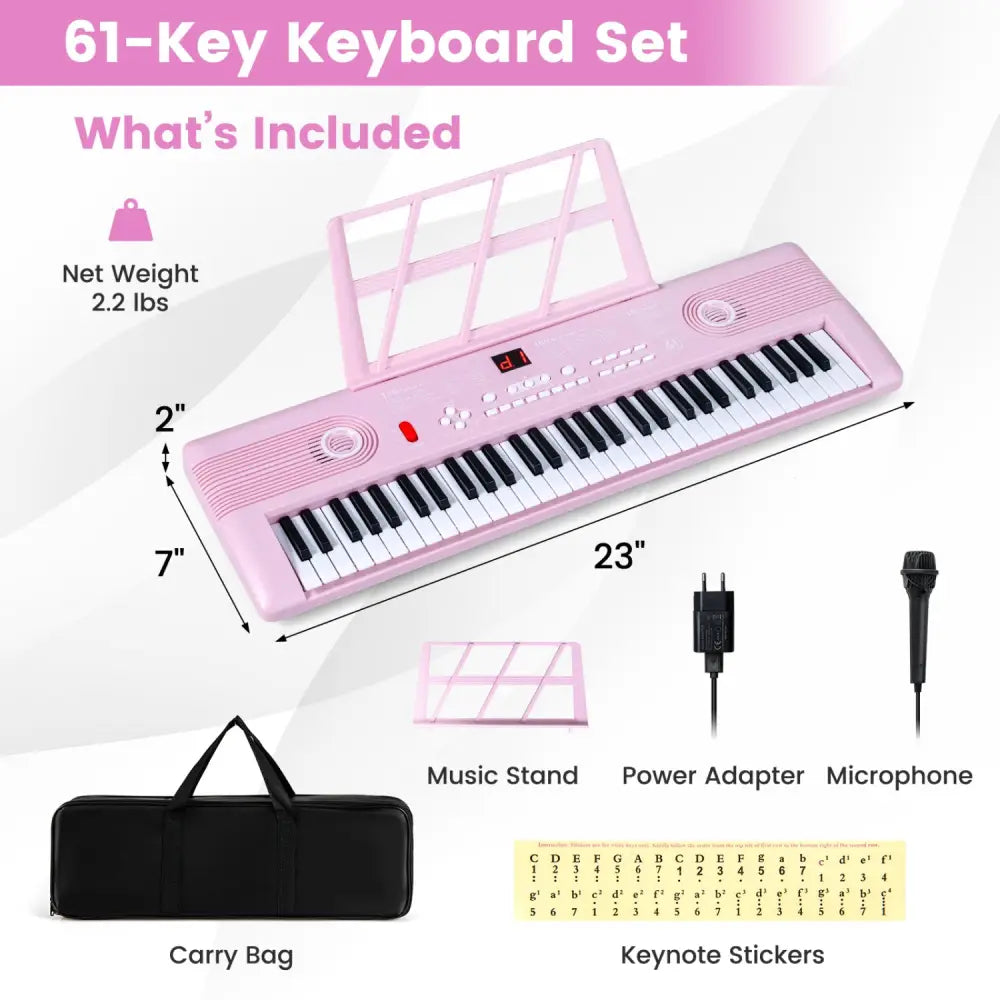 61 Key Electric Portable Digital Keyboard Piano for Beginner-Pink - Pink - Pianos & Keyboards