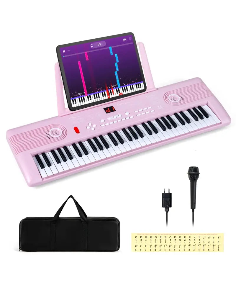 61 Key Electric Portable Digital Keyboard Piano for Beginner-Pink - Pink - Pianos & Keyboards